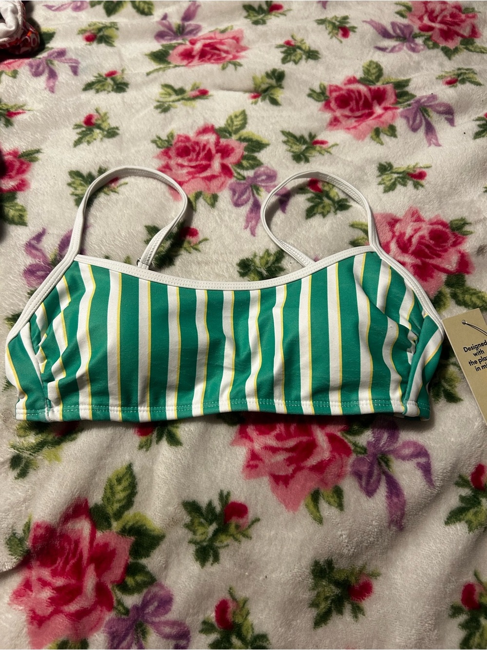 George Green and White Striped Bikini Top